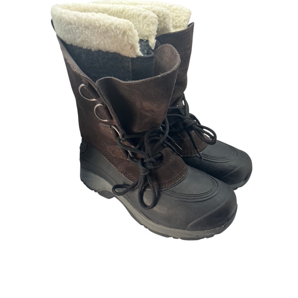 Lands' End Snow Boots Mens 8D Brown Suede Shearling Lined Winter Duck